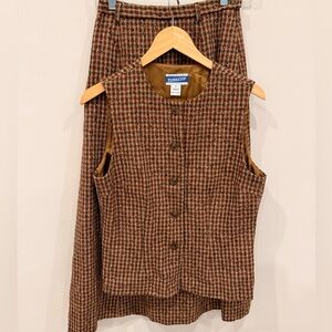 Vintage Pendleton Wool Skirt Set Vest 6 Brown Houndstooth USA